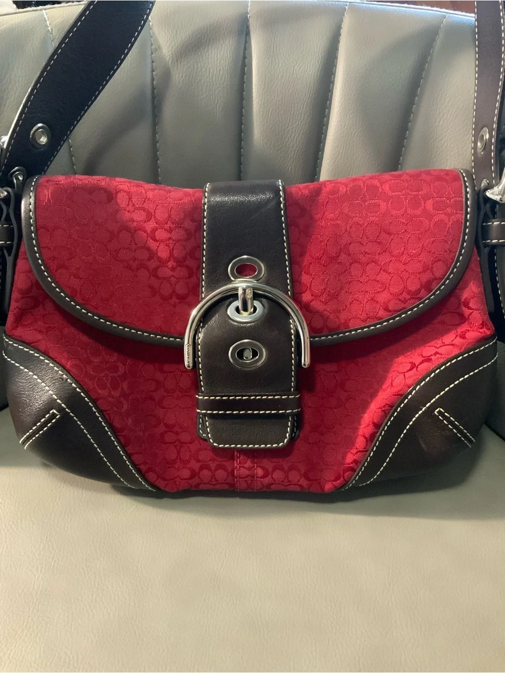 Vintage Coach Red Signature C Jacquard Soho Small Flap Shoulder Bag